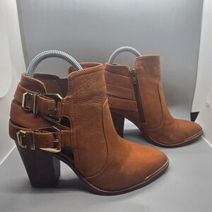 Brown Gianni Bini Ankle Boots with Buckle Detail